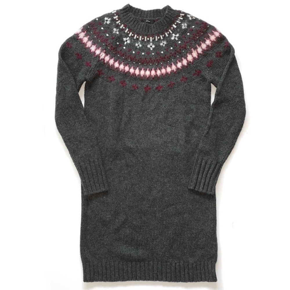 J. Crew Embellished Fair Isle Wool Blend Sweater Dress Gray S - Picture 4 of 9